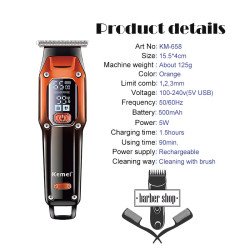 Tondeuse Professionnelle Rechargeable Pour hommes Rasoir Electrique Pour Cheveux, moustache, Barbe  - Kemei KM-658