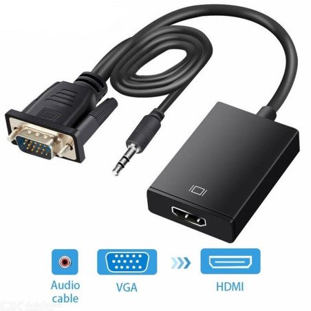 Adaptateur Cable VGA Vers/To HDMI Female 1080P Full HD Avec Audio Convertisseur VGA à HDMI Haute Qualité Prix Maroc