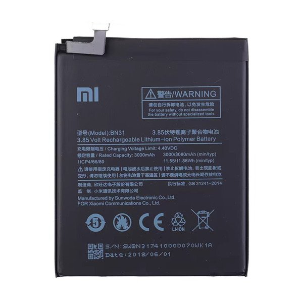 Batterie Xiaomi Mi 5X Mi A1 Redmi Note 5A/5A Pro Redmi Y1 Lite Redmi S2 BN31 3080mAh Original Quality