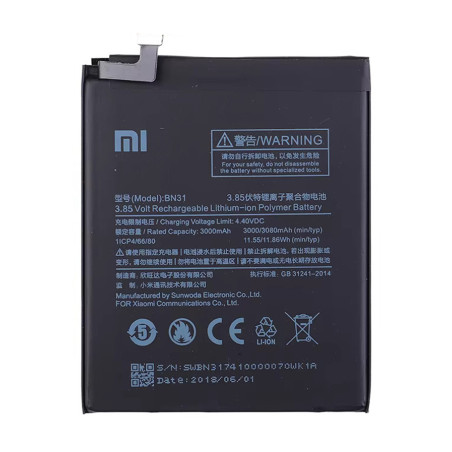 Batterie Xiaomi Mi 5X Mi A1 Redmi Note 5A/5A Pro Redmi Y1 Lite Redmi S2 BN31 3080mAh Original Quality
