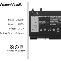 Batterie PC Dell Latitude 14 5401 5411 15 5501 5511 Precision 3541 3551 High Quality Battery Laptop Dell 3HWPP 15.2V 68Wh