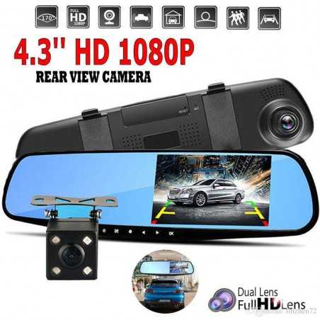 Caméra Voiture HD 4.3 pouces  écran 1080P rétroviseur DVR caméra