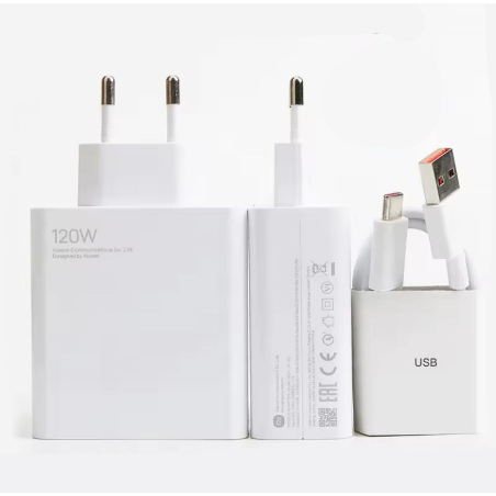 Chargeur Xiaomi 120w Turbo Super charge USB-C Type-C Chargeur Xiaomi 120 Watt Super Charge Ultra-Rapide avec câble