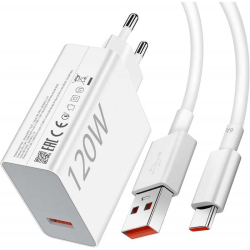Chargeur Xiaomi 120w Turbo Super charge USB-C Type-C Chargeur Xiaomi 120 Watt Super Charge Ultra-Rapide avec câble