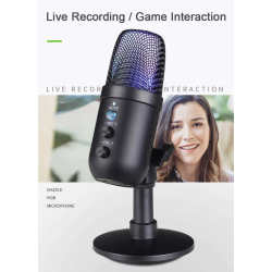 Microphone Professionnel RGB Live Microphone Avec Tripod & 180° Rotation Support PC Gaming, Recording, Streaming, Podcasting