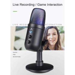 Microphone Professionnel RGB Live Microphone Avec Tripod & 180° Rotation Support PC Gaming, Recording, Streaming, Podcasting
