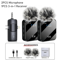 Boya Kit de 2 Microphones Sans Fil 3 en 1 Récepteur Jack Type.C et Lightning