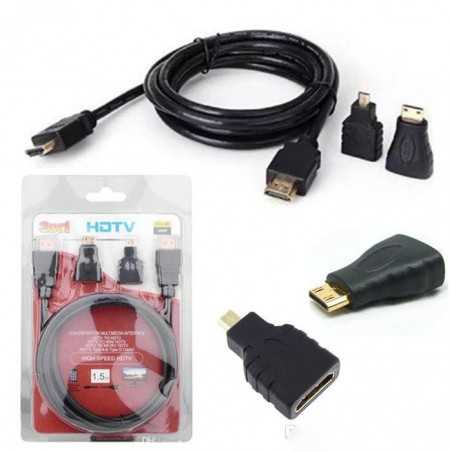 HDMI TO MINI HDMI Micro Kit de câble adaptateur HDMI  High Speed 3-In-1