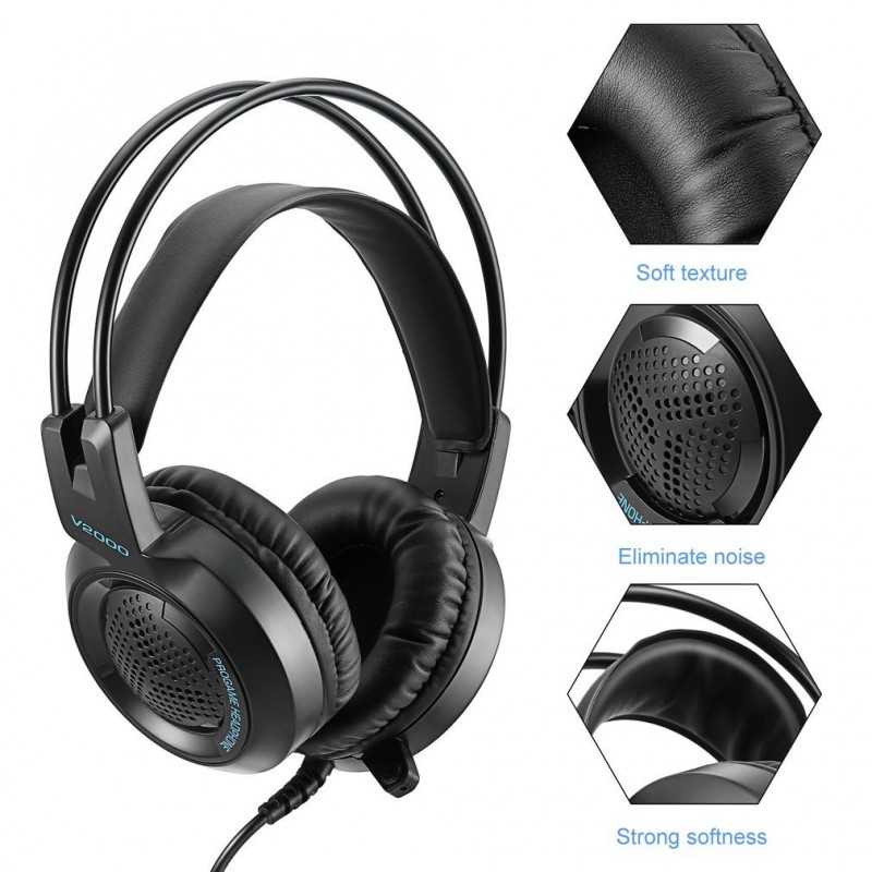 Casque Gamer V2000 Sound 7.1 basse stéréo avec Microphone LED coloré pour Smartphone Xbox PS4 et PC