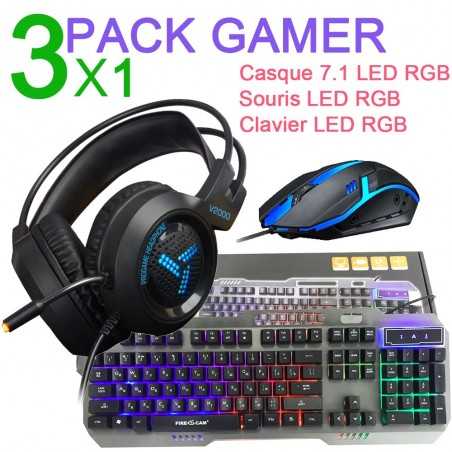 Pack Gaming 3 in 1 Clavier RGB + Casque v2000 Sound 7.1 LED RGB+ Souris RGB
