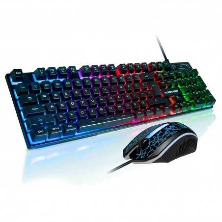 Pack Clavier et souris Gamer Mécanique en Métal Avec Touches Multimédia Rainbow LED RGB Backlight