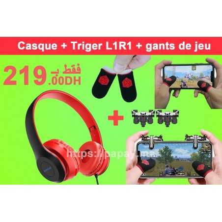 Promotion 3x1 : Casque Smartphone + Triger R1L1 + Gants de Jeu PUBG FreeFire manchon de doigt