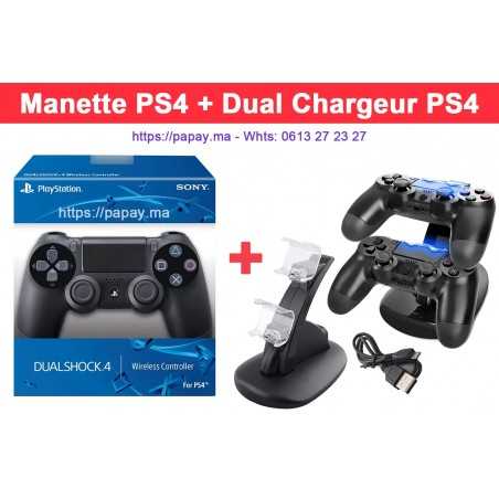 Manette PS4 + Dual Chargeur Manette Playstation PS4 Avec Cable USB