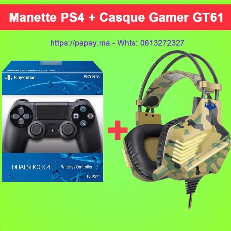 Promo : Manette Playstation PS4 + Casque Gamer OVLENG GT61 Compatible avec PS4 Xbox PC
