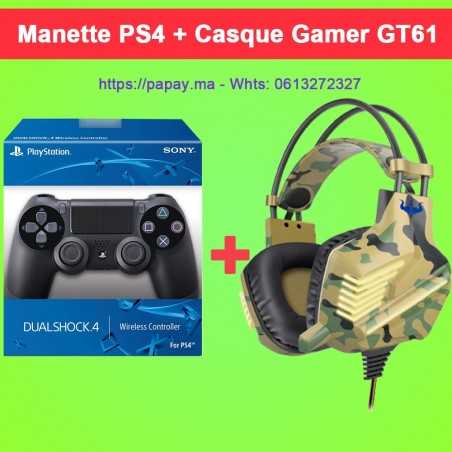 Promo : Manette Playstation PS4 + Casque Gamer OVLENG GT61 Compatible avec PS4 Xbox PC