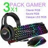 Pack Gamer.3x1 Clavier RGB + Souris RGB + Casque LED RGB