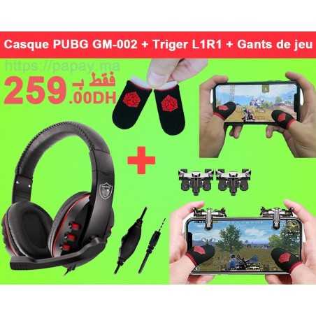 Promo Gaming 3x1 : Casque PUBG GM-002 + Triger R1L1 + Gants de Jeu PUBG FreeFire manchon de doigt